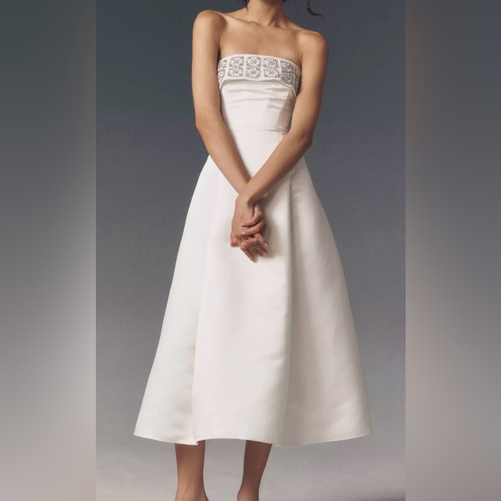 Anthropologie BHLDN Foldover Rhinestone Strapless Midi Dress size 14